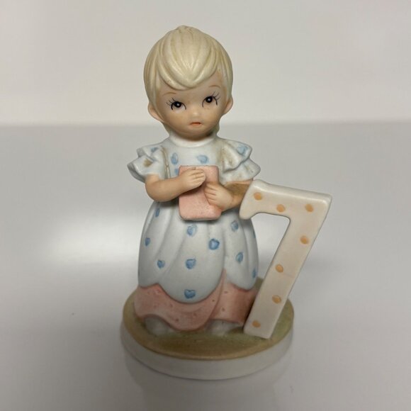 Lefton Christopher Collection Birthday Girl #7 Blonde 1982 Porcelain #03448 - Picture 1 of 7